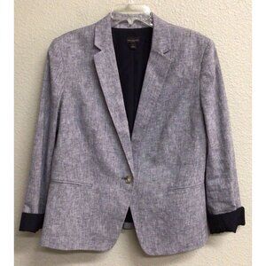 Ann Taylor Summer Weight Chambray Blazer Notch Collar Linen Blend Blue Size 16